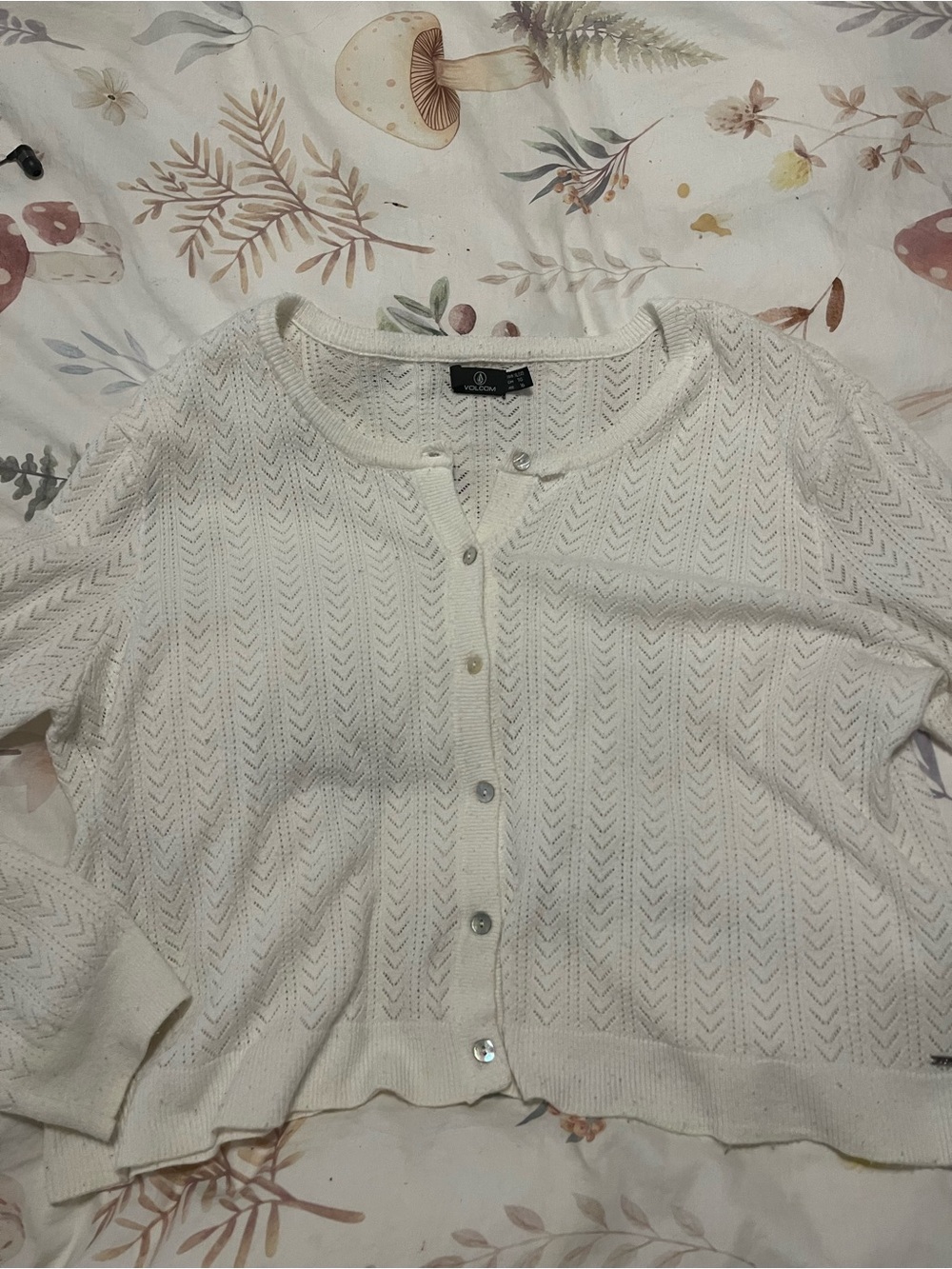 Volcom Cream Open-Knit Button Front Cardigan